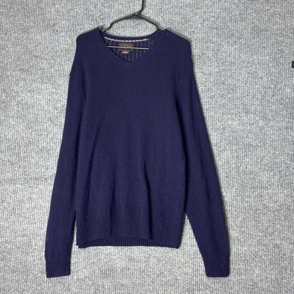 Black Brown 1826‎ V Neck Sweater Mens L Navy Blue Lambswool Knit Pullover